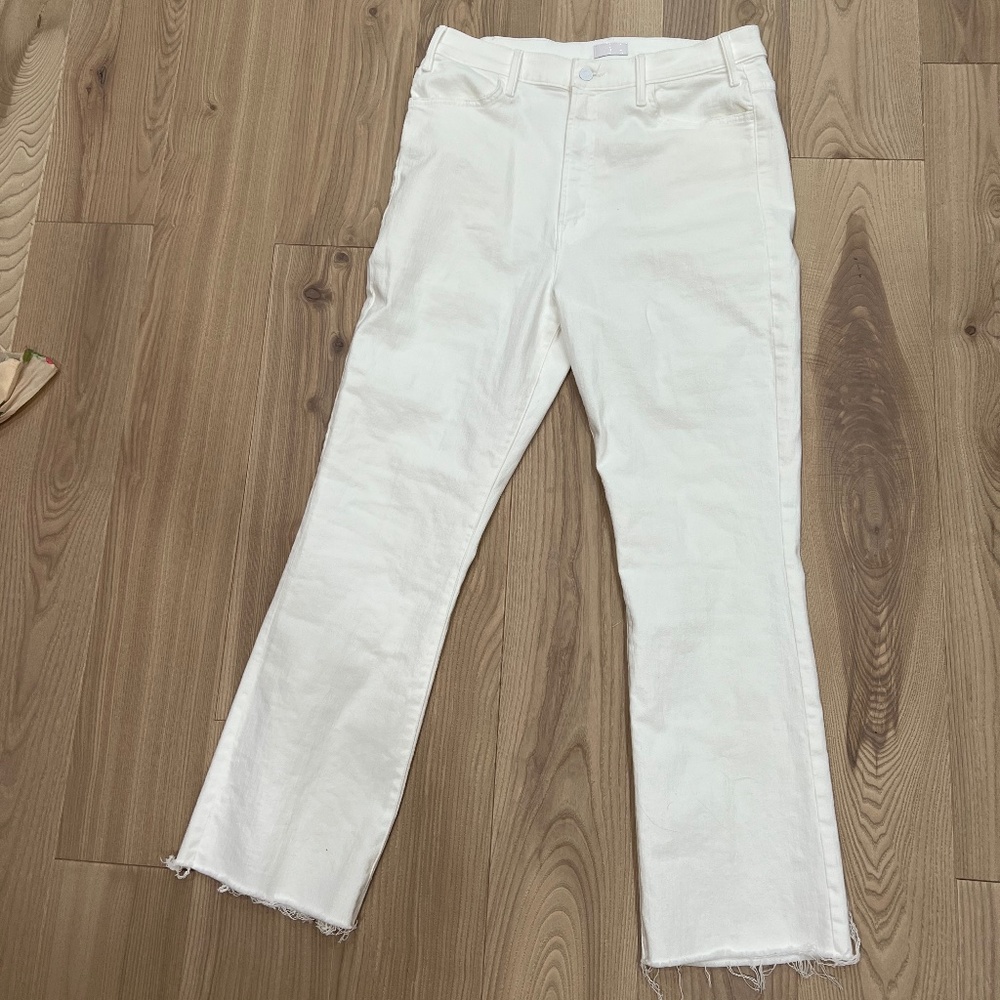 Mother Hustler Ankle Fray white jeans